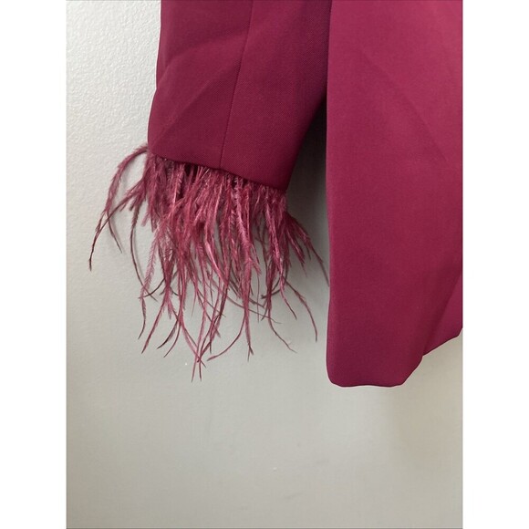 Wayf Women’s Burgundy Blazer Medium Feather Sleeve Jacket NWT - Picture 3 of 8